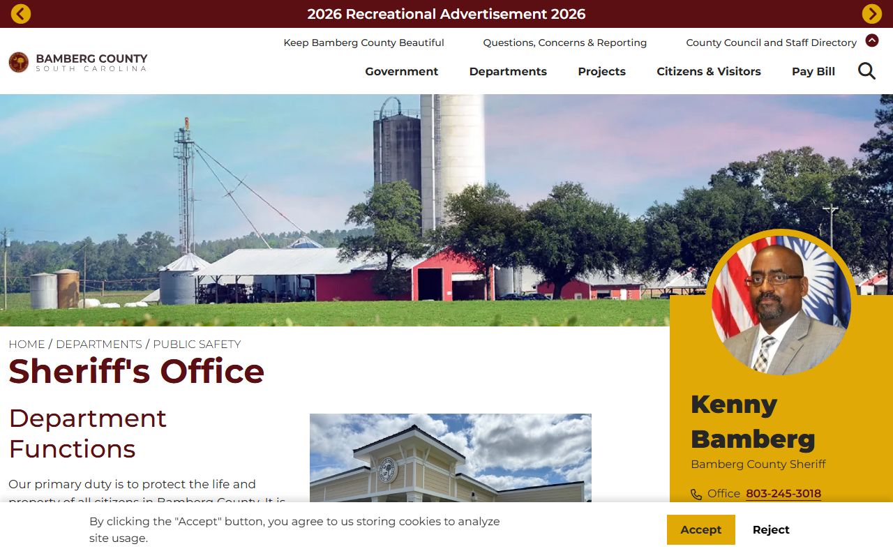 Bamberg County Sheriff's Office page with records and FOIA information
